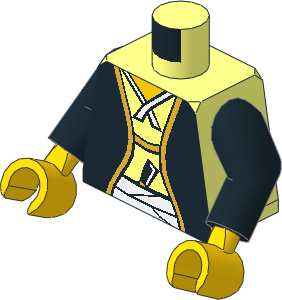 Minifig Torso with Black Arms and Hands with Yellow Neck, Samurai Robe, Sash and Dagger Pattern