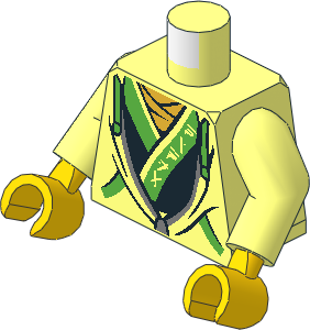 Minifig Torso with Arms and Hands with Bright Green Ties and Trim over Robe with Ninjago Logogram "NINJA" Pattern