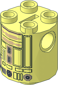 Cylinder  2 x  2 x  2 Robot Body with Black Lines and Silver and Tan Pattern (Astromech Droid)
