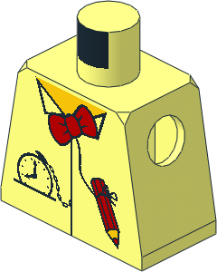 Minifig Torso with Red Bow Tie, Pencil and Pocket Watch Pattern