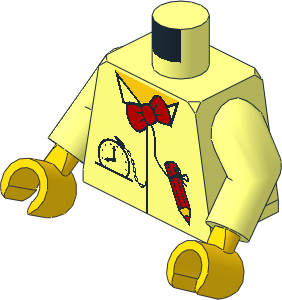Minifig Torso with Arms and Hands with Red Bow Tie, Pencil and Pocket Watch Pattern