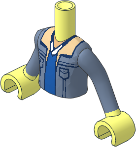 Figure Friends Boy Torso with Sand Blue Jacket and Sleeve Arms with Tan Lapels over Blue and White Shirt Pattern
