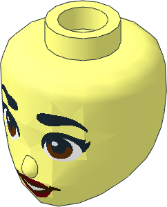 Figure Friends Head with Thick Black Eyebrows, Reddish Brown Eyes, Beauty Mark, Dark Red Lips and Open Mouth Smile Pattern