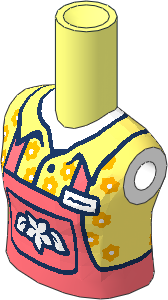 Figure Friends Girl with Coral and Bright Light Orange Shirt, Dark Blue Trim and White Flower Pattern