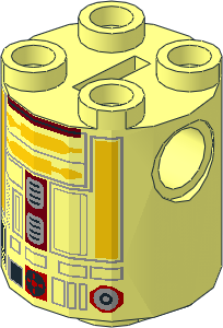 Cylinder  2 x  2 x  2 Robot Body with Yellow Lines and Dark Red Pattern (R5-F7)