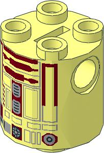 Cylinder  2 x  2 x  2 Robot Body with Black Full Small Rectangles, Dark Red Lines and Dark Red Pattern (R4-P17)