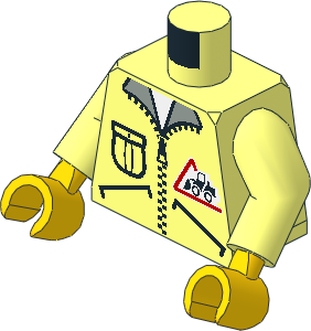 Minifig Torso with Arms and Hands with Zipper Jacket, Pockets and Bulldozer Logo Pattern