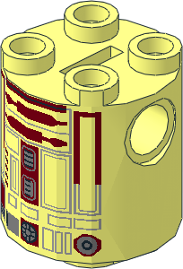 Cylinder  2 x  2 x  2 Robot Body with Black Outline Small Rectangles, Dark Red Lines and Dark Red Pattern (R4-P17)