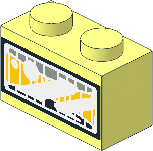 Brick  1 x  2 with Black, Yellow and Light Grey Stripes on White Background with Reflection Areas with Black Border Sticker