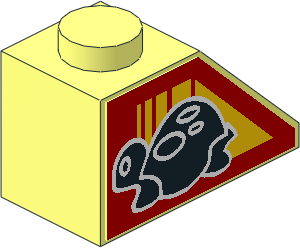 Slope Brick 45  2 x  1 with Black Turtle on Red Background with Yellow Stripes Right Side Sticker