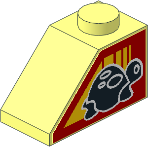 Slope Brick 45  2 x  1 with Black Turtle on Red Background with Yellow Stripes Left Side Sticker