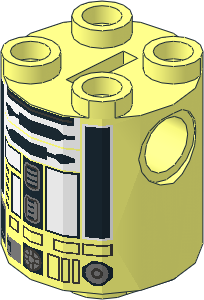 Cylinder  2 x  2 x  2 Robot Body with White Lines and Black and Silver Pattern (R2-Q2)