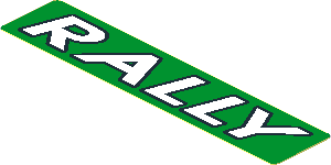 Sticker  0.8 x  3.5 with White "RALLY" on Green