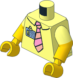 Minifig Torso with Dual Mould Arms and Hands with Shirt, Pink/Salmon Tie and ID Badge Pattern