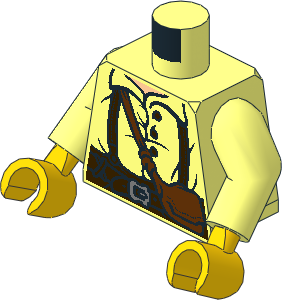 Minifig Torso with Arms and Hands with LOTR Shirt, Dark Brown Belt & Bag Pattern