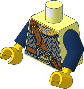 Minifig Torso with Dark Blue Arms and Hands with Scale Armour, Crown on Buckle and Chest Strap Pattern