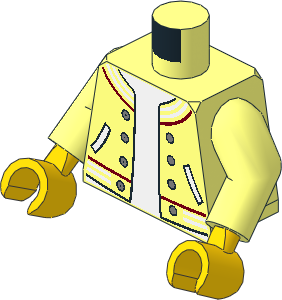 Minifig Torso with Arms and Hands with Jacket with Striped Trim, Silver Buttons and Pockets over White Undershirt Pattern