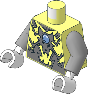 Minifig Torso with Arms and Hands with Armour Vest, Silver Wolf Head and Blue Round Jewel Pattern