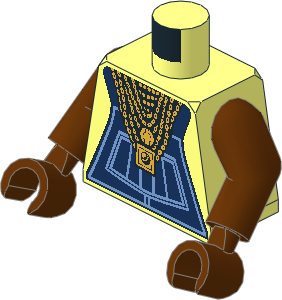Minifig Torso with Arms and Hands with Dark Blue Overalls, Tank Top, Gold Chains and Pendant Pattern