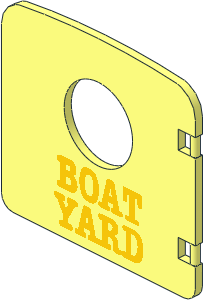 Duplo Door  1 x  4 x  3 with Arched Top with Porthole with Yellow "BOAT YARD" Pattern