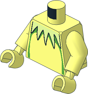 Minifig Torso with Arms and Hands with Yellowish Green Collar over Green Stripes Pattern