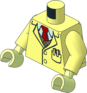 Minifig Torso with Arms and Hands with Red Tie, Olive Vest and Lab Coat Pattern