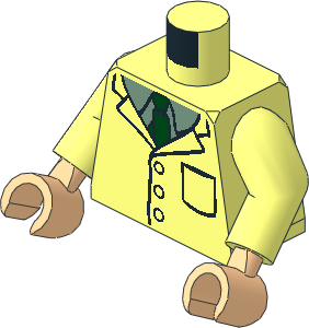 Minifig Torso with Arms and Hands with Dark Green Tie, Sand Green Shirt and Lab Coat Pattern