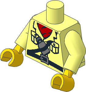 Minifig Torso with Arms and Hands with Safari Shirt with Red Scarf, Belt and Water Bottle Pattern