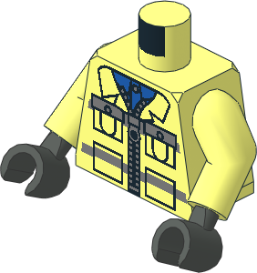 Minifig Torso with Arms and Hands with Blue Shirt and Construction Zipper Jacket with Safety Stripes Pattern