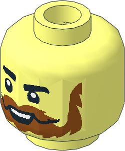 Minifig Head with Raised Thick Eyebrow, Dark Orange Moustache and Beard and Open Mouth Pattern