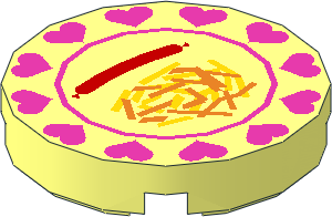 Tile  2 x  2 Round with Hot Dog and French Fries on Dish with Dark Pink Hearts Pattern