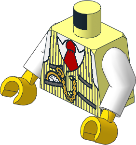 Minifig Torso with Arms and Hands with Pinstripe Vest, Red Tie and Pocket Watch Pattern