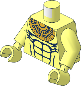 Minifig Torso with Arms and Hands with Dark Blue Muscles and Gold Necklace Pattern