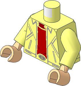 Minifig Torso with Arms and Hands with Leather Jacket, Slash Pockets and Waistband over Red Shirt, Silver Oval Belt Buckle Pattern