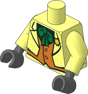 Minifig Torso with Arms and Hands with Jacket, Orange Vest, Green Neck-chief Pattern