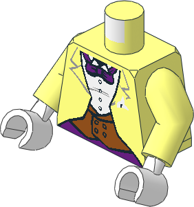 Minifig Torso with Arms and Hands with Dark Orange Vest and Purple Bow Tie Pattern