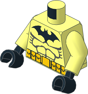 Minifig Torso with Arms and Hands with Dark Grey, Black, and Yellow Batman Pattern