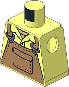 Minifig Torso with Medium Nougat Overalls with Silver Buckles over Shirt with Collar Pattern