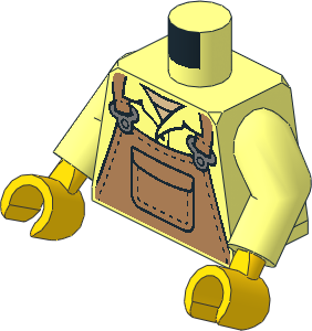 Minifig Torso with Arms and Hands with Medium Nougat Overalls with Silver Buckles over Shirt with Collar Pattern