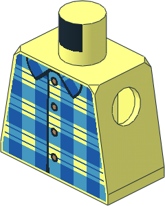 Minifig Torso with Blue and Dark Azure Plaid Shirt with Collar Pattern