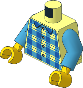 Minifig Torso with Arms and Hands with Blue and Dark Azure Plaid Shirt with Collar Pattern