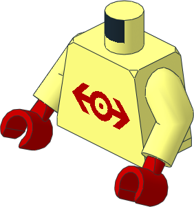 Minifig Torso with Arms and Hands with Large Red Train Logo Pattern