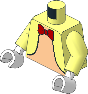 Minifig Torso with Arms and Hands with Red Bowtie, Light Nougat Belly and Pig Tail Pattern