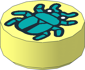 Tile  1 x  1 Round with Dark Turquoise Beetle Pattern