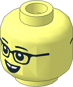 Minifig Head with Black Eyebrows and Glasses, Open Mouth Smile with Gap Teeth / Angry Frown 2-Sided Pattern