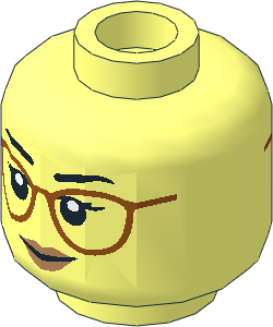 Minifig Head with Dark Orange Glasses, Medium Nougat Lips, Lopsided Grin / Frown 2-Sided Pattern