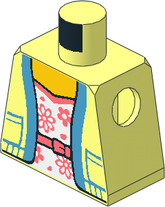 Minifig Torso with Cardigan with Dark Azure Trim Open over White Dress with Coral Flowers and Belt Pattern