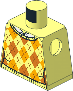 Minifig Torso with Knit Argyle Sweater Vest with Bright Light Orange and Orange Diamonds over White Shirt Pattern