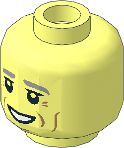 Minifig Head with Light Bluish Grey Eyebrows, Medium Nougat Cheek Lines and Wrinkles and Open Mouth Smile Pattern