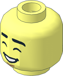 Minifig Head with Black Eyebrows, Closed Eyes, Medium Nougat Chin, Closed Mouth Smile / Open Mouth Smile 2-Sided Pattern